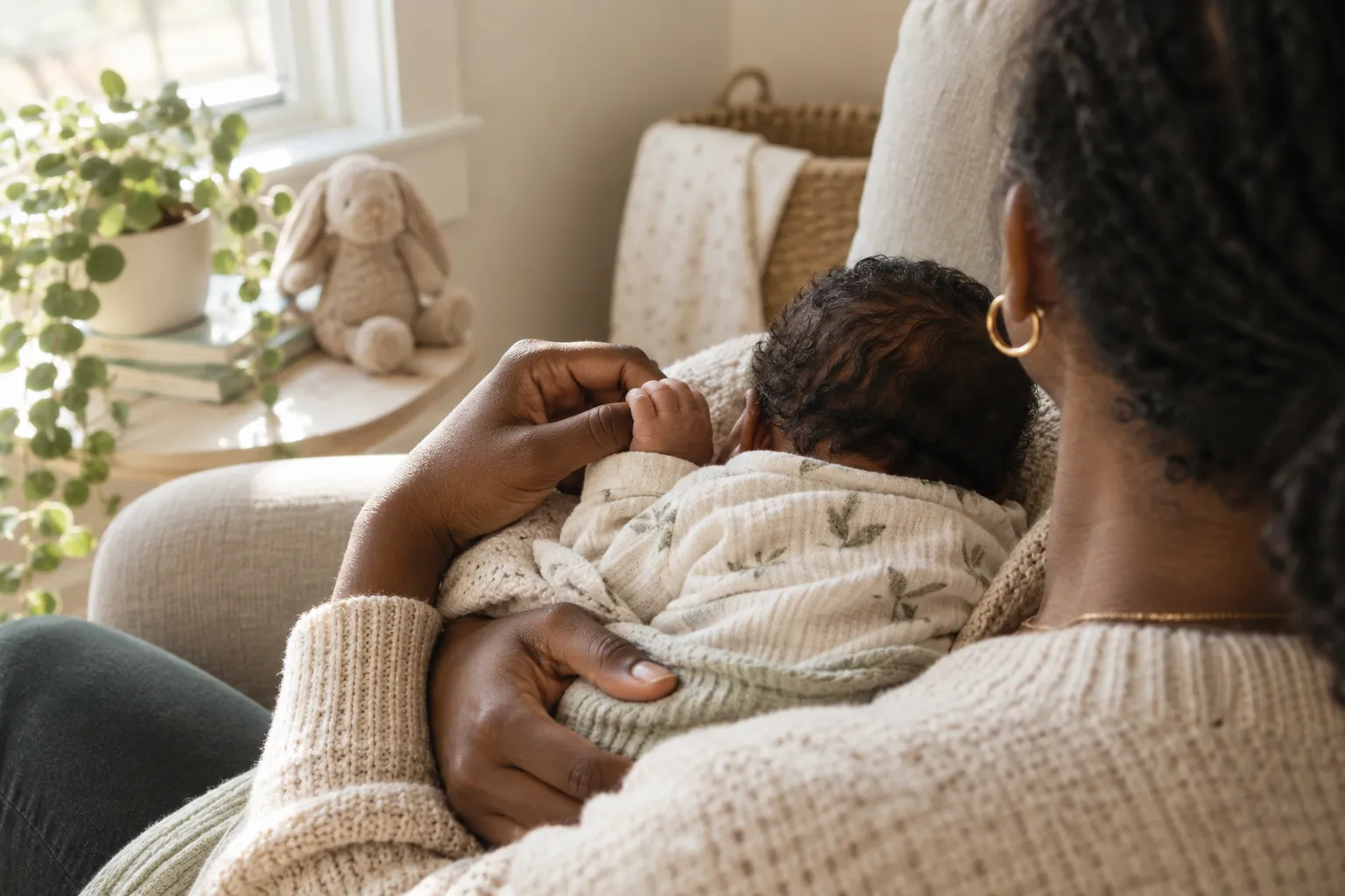 Parent holding a newborn from behind for a meaningful faceless portrait
